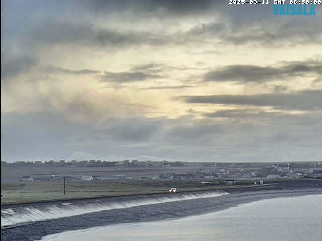 Live image taken from camera overlooking braighe beach.  This image is zoomed in on the main road